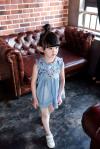 2016 Fashion Girl Kid's Sleeveless Skirt Floral Blue Jeans Q218