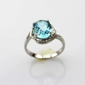 China Sterling Silver 8mmx10mm Blue Topaz Cubic Zircon Women Ring (R262) factory