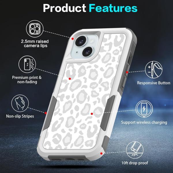 [5 in 1 for iphone 15 Plus Case,with 2 Pack Screen Protector + 2 Pack Camera Lens Protector,Heavy-Duty Tough Rugged