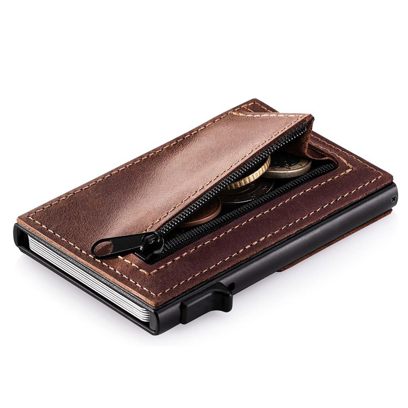Men's Business Automatic Pop-Up Ultra-Thin RFID Card Holder in Contrasting Leather