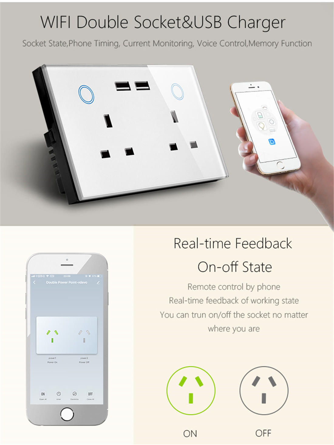 UK Standard Double Socket&USB Charger