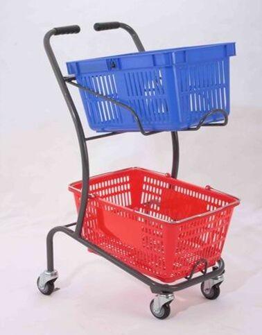 50KGS Shopping Basket Trolley Japanese Style Zinc Plating Metal Double Basket