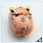 Lovely Crystal pig Shape Trinket box animal metal Trinket box with Flower Shape