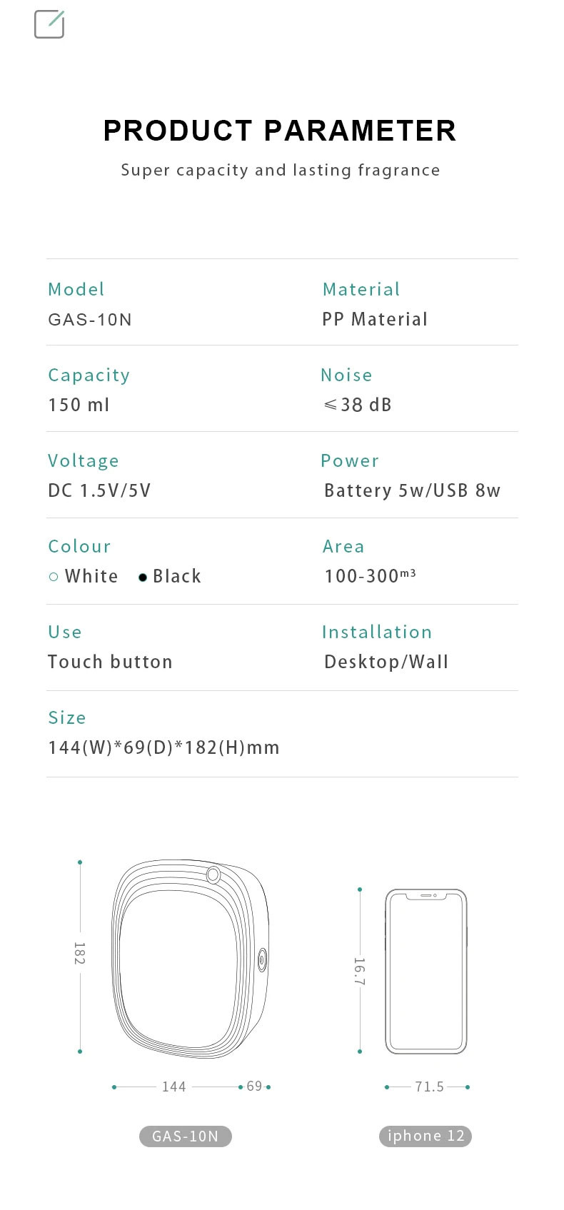 Electric Ultrasonic Cool Mist Aroma Diffuser 150ml With Timer Function