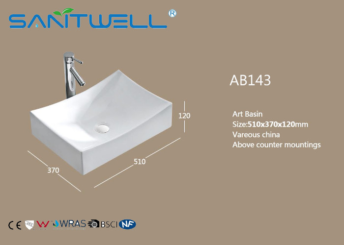 New Design Square AB143 Above Counter Basin Ceramic Vanity Bowl 510*370*120 mm
