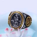Mens 925 Silver Golden Two Tone Retro Dragon Black Silver Ring (XH047664W)