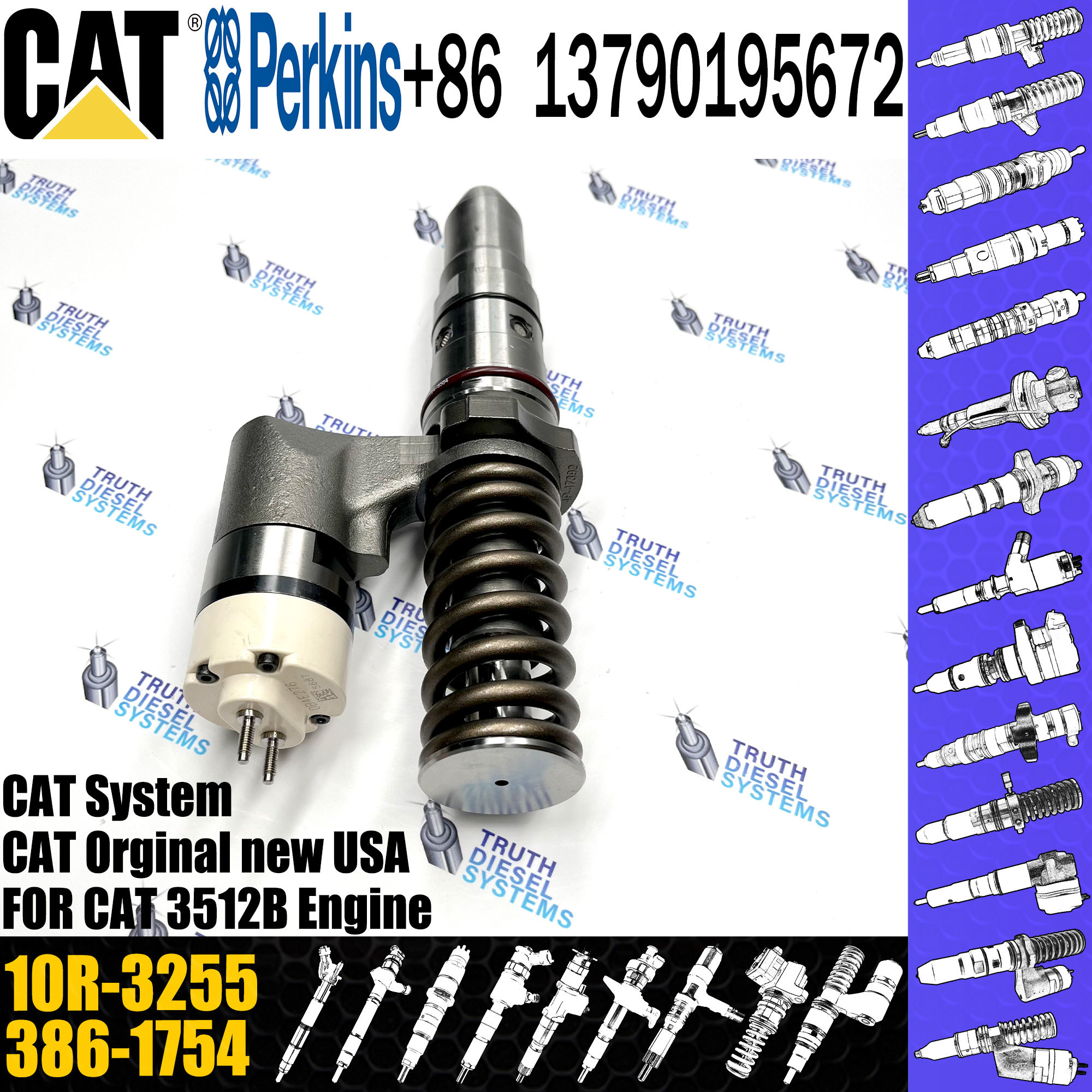 Common Rail Injector 10R-3255 20R-1265 386-1771 386-1754 386-1767 20R-1276 For Caterpillar 3516B 3512B 3561B Engine