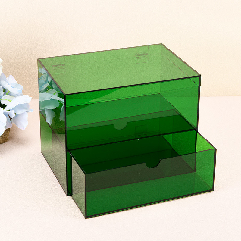 Stylish Green Acrylic Organizer Box With Cover And Drawer For Home Business Use