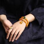 Fashion Jewelry Natural Round Bead Stone Natur Orange Yellow Amber Crystal
