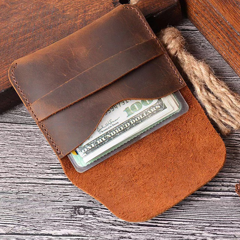 Classic Style Bifold Wallet Made of Genuine Leather with Card Slots and Pocket