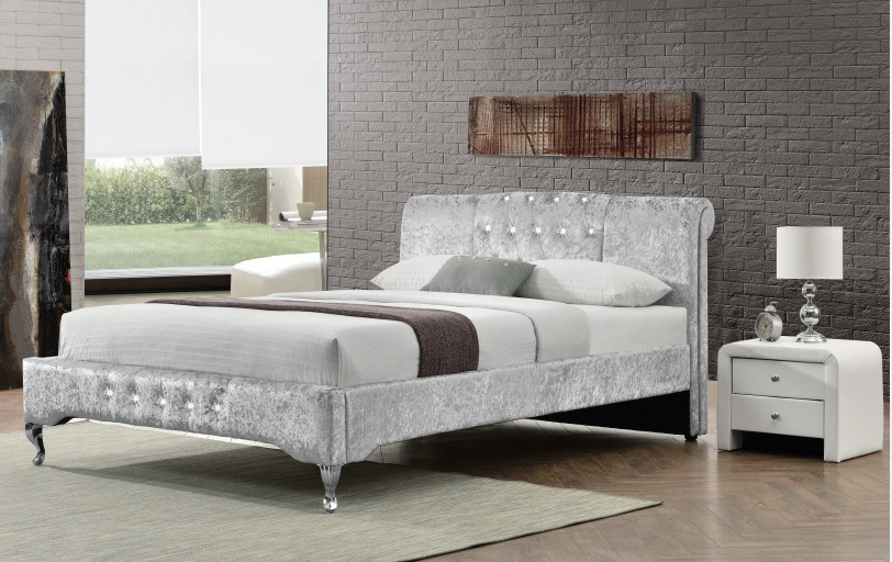 Rosh Luxury Double Size Tufted Storage Bed Lint Sliver Crystal Button European Style