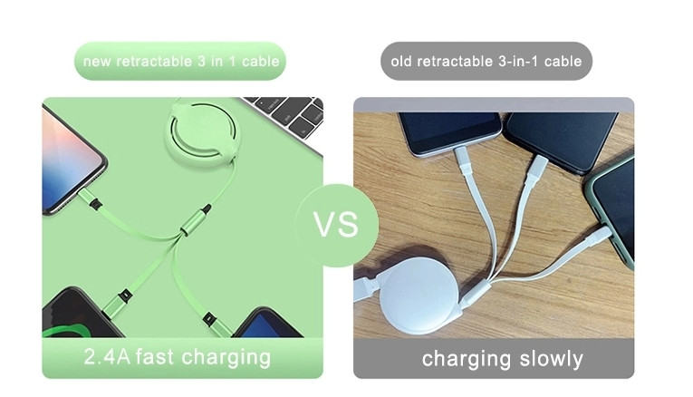 Multi Retractable Fast Charger Cord 1.2m Liquid Silicone Multiple Charging Cable
