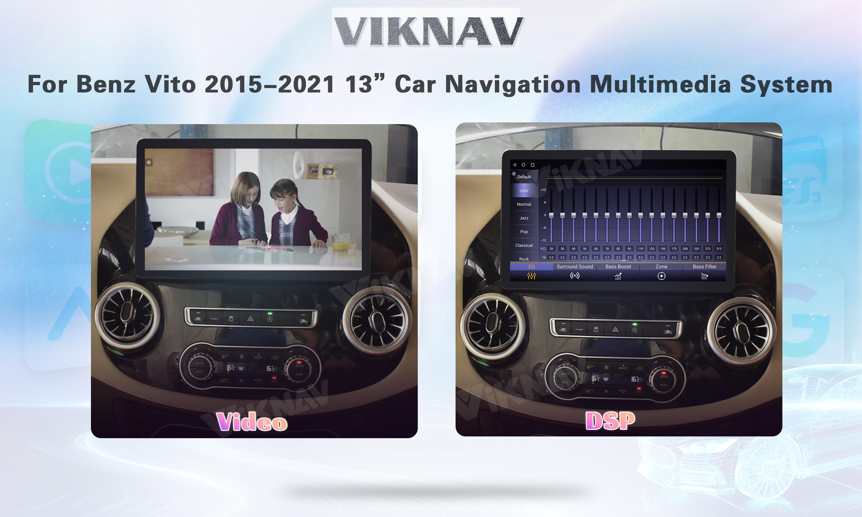 Viknav 13 Inch Android 8 Core Car Player Multimedia Radio For Benz Vito 2015-2021 GPS Navigation（128GB）