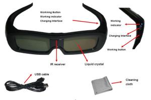 China Family Universal Active Shutter 3D Glasses USB Charge Reset Function factory