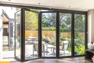 China EBUNGE Exterior Double Glazed Glass Doors Folding Partition Door For Residential Or Commercial factory