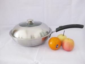 China 3-Ply Stainless steel wok,thickness 2.5mm with cast iron handle SHOLS-4030L factory
