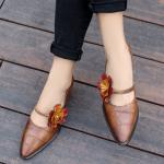 S306 Flower Leather Handmade Pointed Toe Fashion High Heels 2020 Ethnic Style