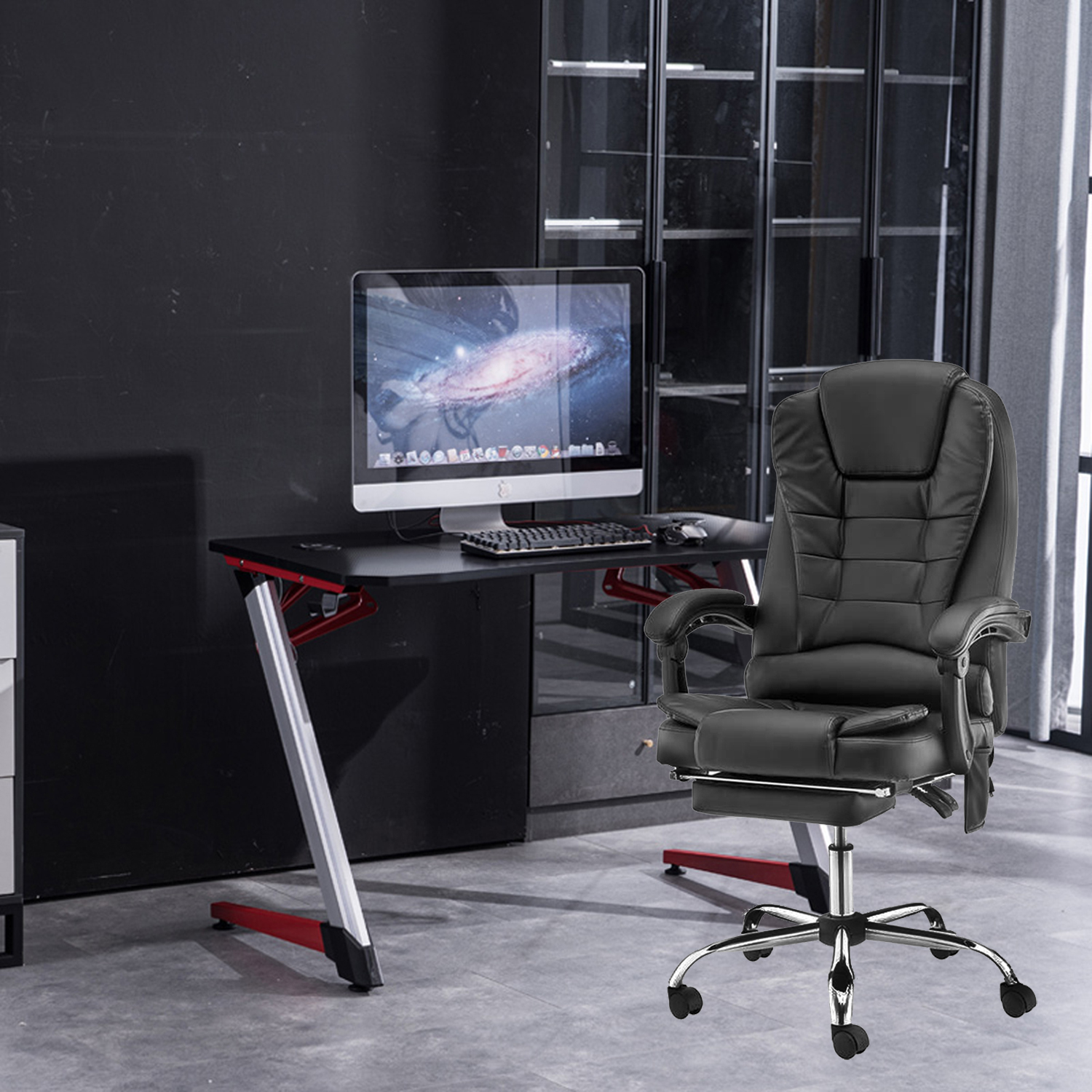 Traditional Design Style Gaming Chair with Heater Function and Synthetic Leather Cover