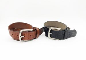 China Foursquare Pattern Leather Waist Belt , Custom Embossed Belts With Zinc Alloy Buckle factory