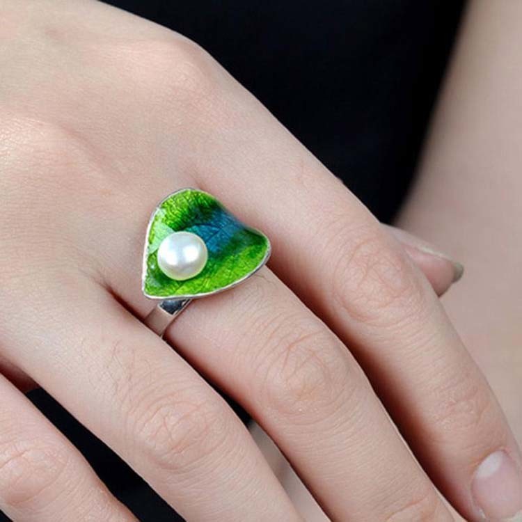 Fashion Women 925 Sterling Silver Colorful Enamel Ring with Pearl (R6050601)