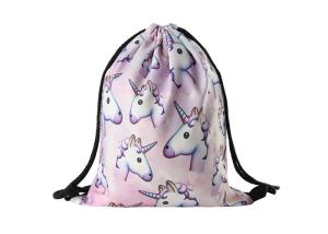 China Transfer Print Polyester Drawstring Bag Backpack Unicorn Printed For Kids factory