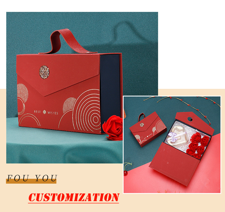 Cardboard Paper Wedding Gift Box Packaging With Magnetic Folding With PU Handle
