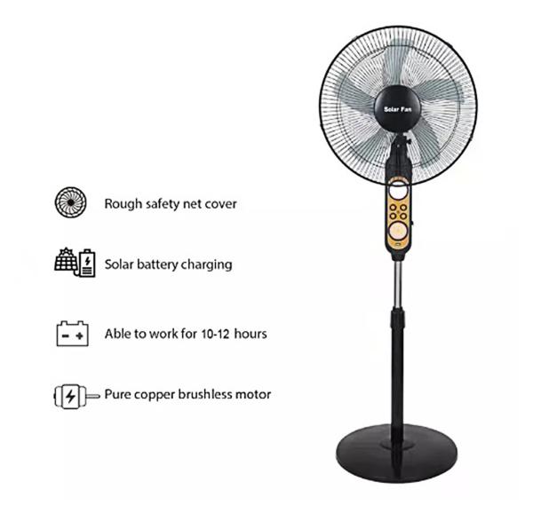 16 Inch Rechargeable Solar Charging Fan 12v Standing Battery Emergency With
