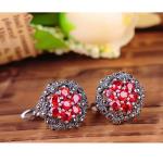 Thai Silver Jewelry 925 Silver Red Cubic Zirconia Marcasite Stud Earrings