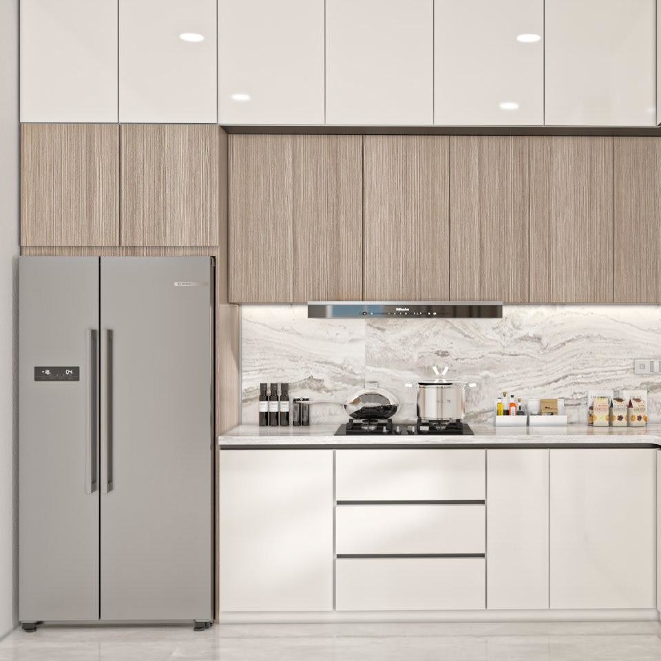 Apartment Project Full Set Smart Modern Style Custom Cabinet Wood Grain Kitchen Cabinet For Contractors