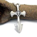 Gothic Fashion Men's Necklace 925 Silver Plated Titanium Stainless Steel Cross