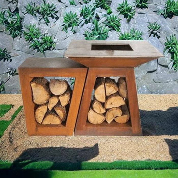 Modern Metal Garden Corten Steel Wood Burning Barbecue Grills Outdoor With Grid