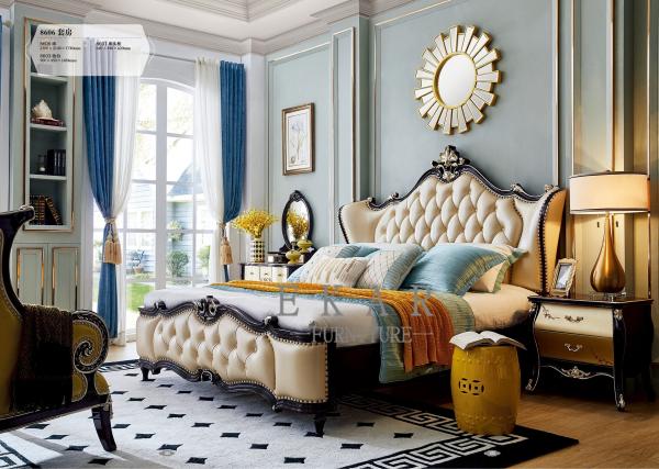 Classic Luxury Upholstered King Size Headboard Leather Wooden Bed Bedroom