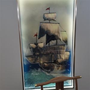 China 19mm Thickness Tempered Art Glass Hot Melt Sailboat Ultra Clear Glass Painting factory