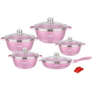 China Cheap Cast 12 PCS Medical Stone Cooking Pot Set Dessini Non Stick Cookware Set Ollas Aluminum Induction Cookware Sets factory