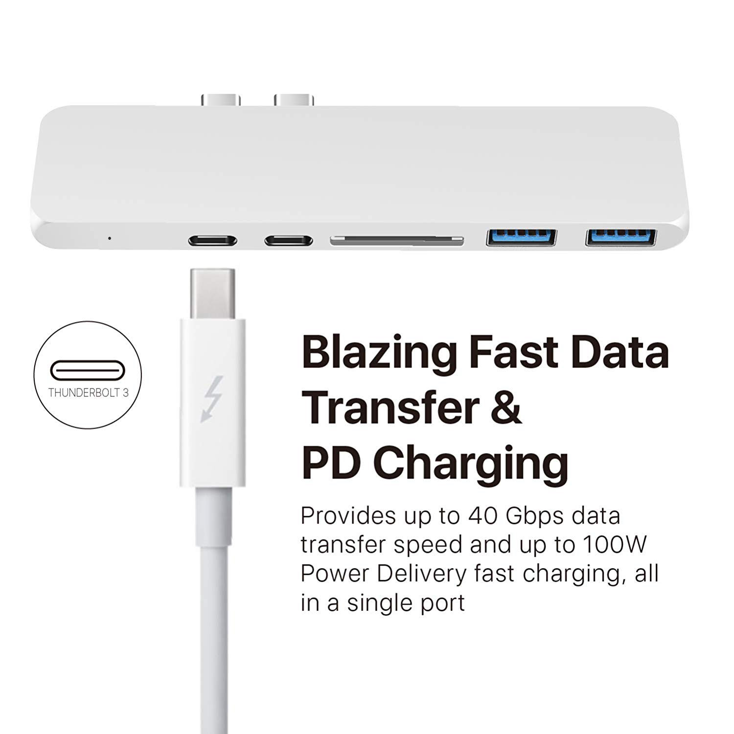 USB C Hub 7 in 1 Adapter Dual Type C Docking Station to 40Gbps Thunderbolt 3,Dual USB 3.0 4K 30Hz SD&TF Card reader
