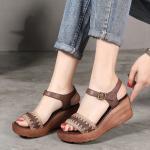 S510 Summer New Retro Leather Women'S Open-Toe Sandals Handmade Knitted Ladies