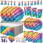 Happy Birthday Party Decoration Set Tie-Dye Disposable Banner Paper Plates