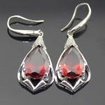 Fine Jewelry 925 Sterling Silver Garnet Cz Dangle Drop Earrings (PSJ02944)