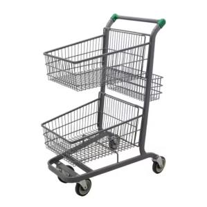 China High Quality Double Basket Shopping Cart Two layer Storage Supermarket Trolley factory