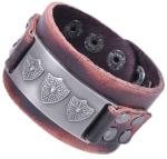 Shield charm leather cuff with dots studs, men leather bracelets