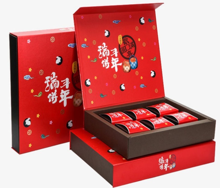luxury hinged mooncake packaging rigid gift box custom mooncake cake paper box