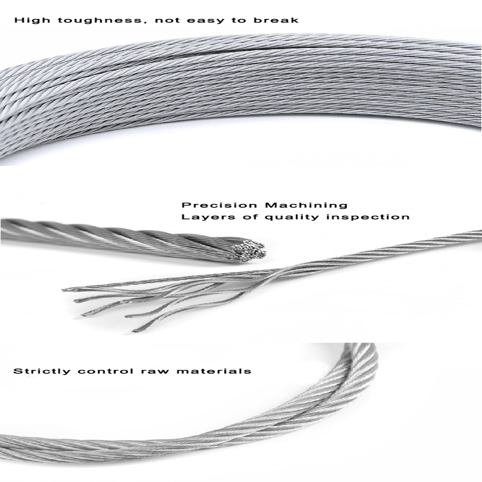 250FT T316 Aircraft Cable 1x19 7x19 7x7 Stainless Steel Cable Ropes For Deck Cable Railing Kits 1/8" 1/4" 5/32" 3/16