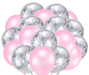 China Pink &amp; Silver Balloons + White Balloons + Confetti Balloons w/Ribbon | Rosegold Balloons for Parties factory