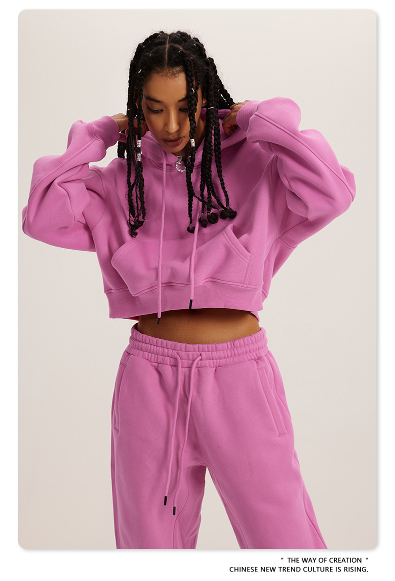 Custom Heavyweight Drop Shoulder Drawstring Crop Top Clothing Blank for Sporty Women