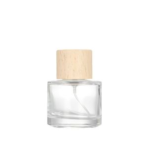 round clear transparent wooden cap perfume glass bottles custom luxury 100ml