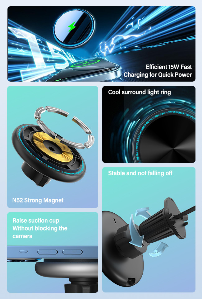 Customizable Running Light Car Phone Holder With Strong Magnetic Suction And One-Handed Operation