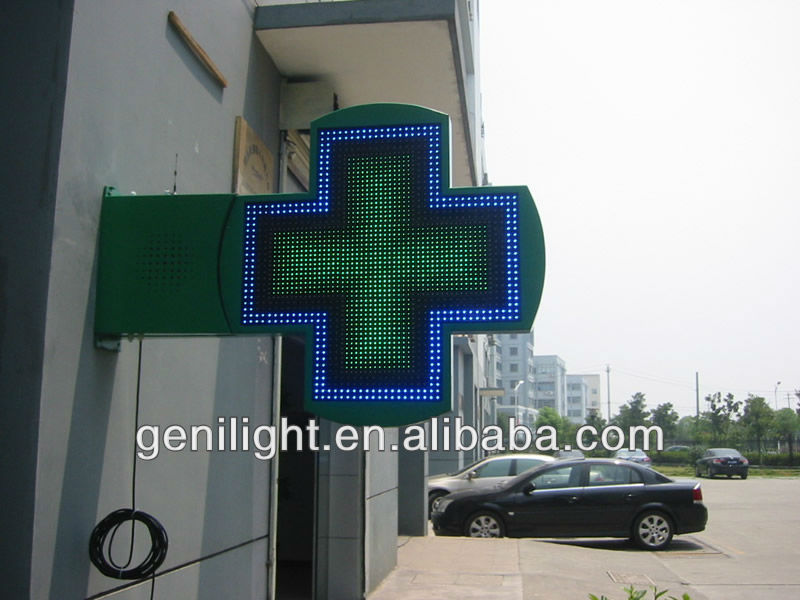 Graphics Display Function Waterproof LED Cross Pharmacy Sign for Medical Treatment
