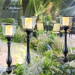 China Black Candle Holder 3 pcs Set Metal Wedding Decoration Black Glass Candlestick Holder Centerpiece factory
