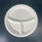 White 3 Compartment Bagasse Tray Original Color Dinner Sugarcane Bagasse Pulp 10