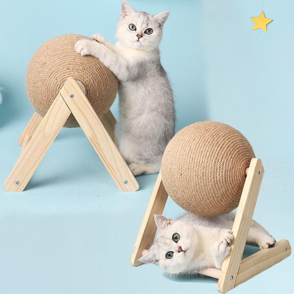Wooden Cat Scratching Ball Toy Sisal Rope Ball Board Crushing Foot Toy for Cats